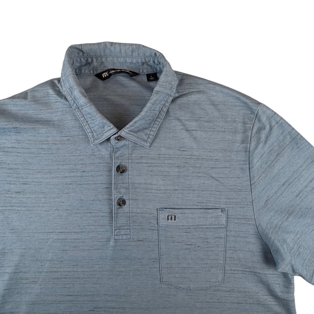 TravisMathew Polo Shirt Mens Large L‎ Blue Short Sleeve Golf Performance Pocket